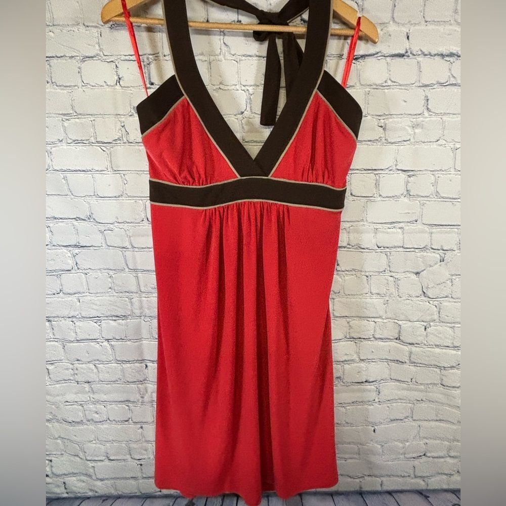 NWT Max and Cleo Meg Coral and Brown Y2K Rockabilly Skater Mini Halter Dress L